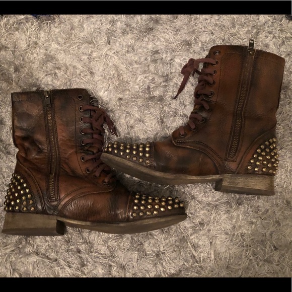 Steve Madden leather studded combat boots - Picture 1 of 4